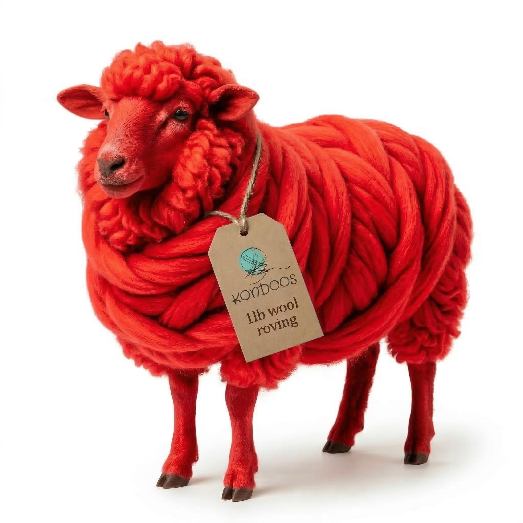 Kondoos Colored Natural Wool roving Yarn, 455 gr (1 lb). Best Fleece Wool for Needle Felting, Wet Felting, handcrafts and Spinning. (Red, 1 lb) — image 1