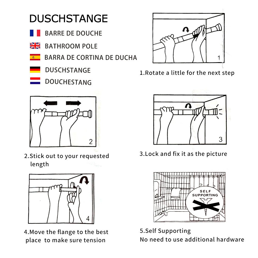 Tension Rod Curtain Shower Adjustable Rod Spring Tension Easy