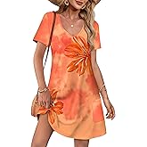 OFEEFAN Summer Dresses for Women 2025 Loose V Neck Short Sleeve Casual T Shirt Dress Sundresses Swimsuit Coverup with Pockets