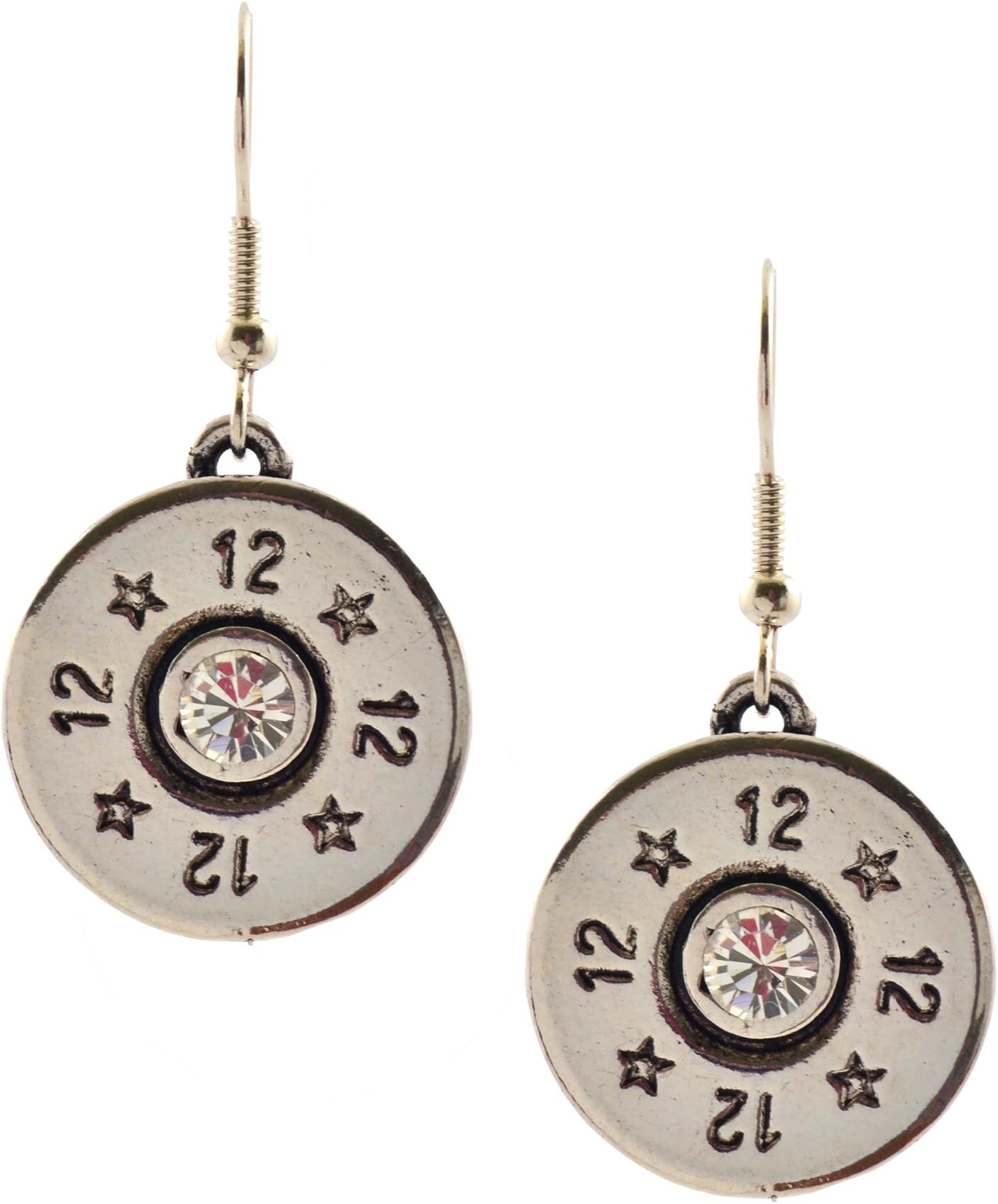 Southlife - Lizzy J's Silver Plated 12 Gauge Shotgun Shell Dangle Earrings with Clear Swarovski Crystal