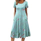 ZEAGOO Womens Casual Dresses for Summer Short Sleeve Flare Midi Dress Loose Flowy Beach Sundress