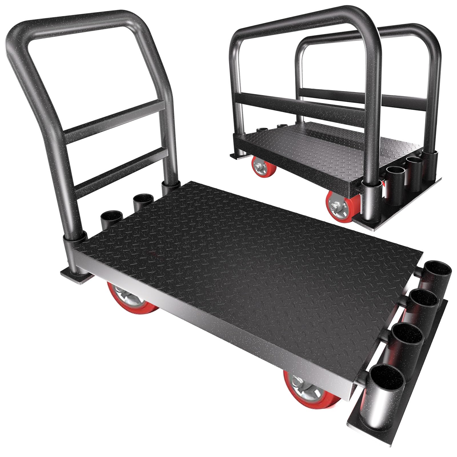 Photo 1 of **MISSING HARDWARE FOR ONE WHEEL**2IN1 Heavy Duty Panel Truck Cart,42" x 24" Flatbed Cart w/1Front&2 Side Handrails,2200 lbs Capacity Drywall Cart&Lumber Cart, Platform Truck w/2 Swivel Casters, All-Steel Hand Truck,Push Cart