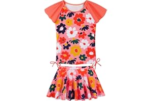 BAOHULU Girls Rash Guard 2 Pieces Bathing Suit UPF50+ Swimsuit with Swimming Skirt Swimwear 2-14Y