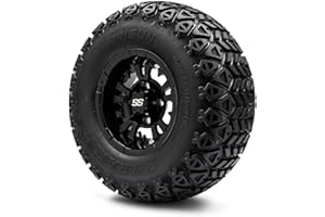 GOLF CART KING MODZ® Vampire Glossy Black 10" Golf Cart Wheels and Arisun X-Trail (22x11-10) All-Terrain Golf Cart Tires Combo - Set of 4