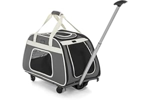 PETSFIT Large Pet Carrier with Wheels Designed for 2 Small Dogs/Multiple Kittens/Medium Dogs with Adjustable Safety Rope & Wa