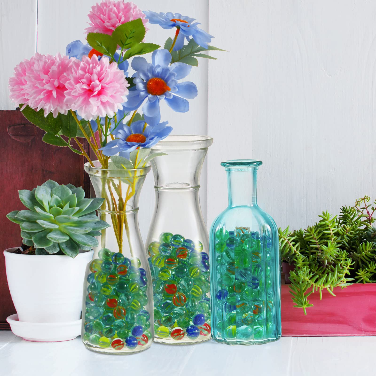 Zhanmai 500 Pieces Color Mixing Glass Marbles 0.56 Inch Cat Eyes Marbles Bulk Solid Glass Colorful Round DIY Craft for Kids Slingshot Home Decoration Chinese Checkers Game (Bright) (Classic)