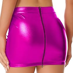 zdhoor Women's PVC Leather Wet Look Flared Pleated