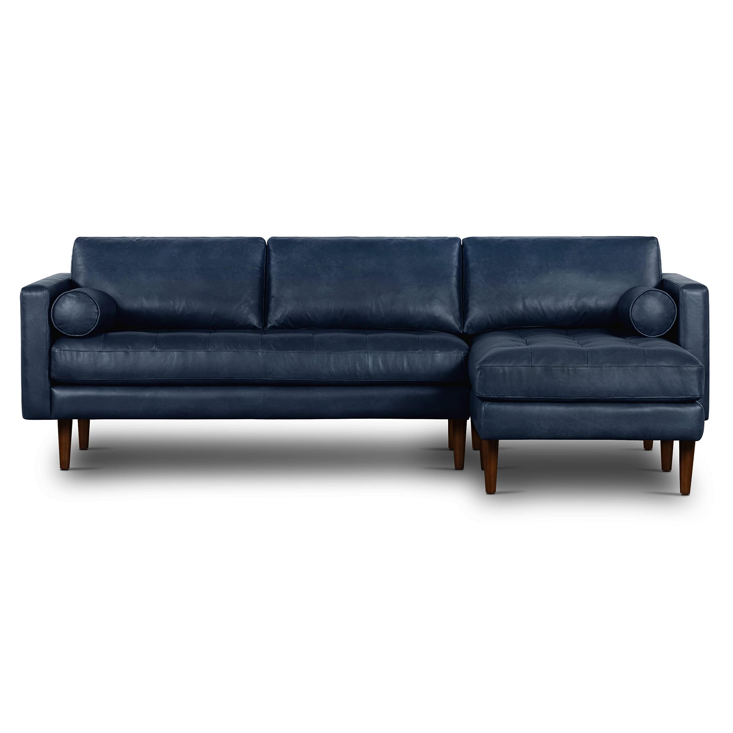 Poly & BARK Napa Right-Facing Sectional Sofa – 104.5” Italian Leather Sectional with Chaise – Midnight Blue – Full-Grain Pure-Aniline & Semi-Aniline Upholstery Image