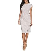 Calvin Klein Women's Cap Sleeve Belted Knee Length Tweed Sheath Dress