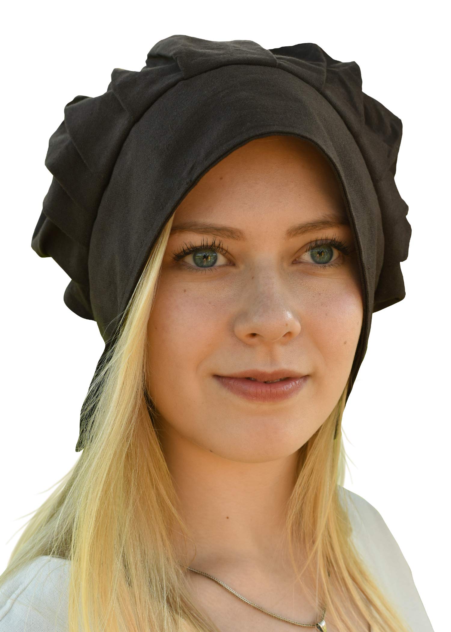 Battle-Merchant Pleated Medieval Coif for Women - Bonnet - Medieval Headwear - Brown โ image 1