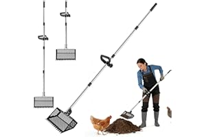 Feeloco 2-in-1 Chicken Poop Scooper & Rack with Ergonomic Grip,10'' Wide Metal Shovel Head,Chicken Coop Scoop with Adjustable