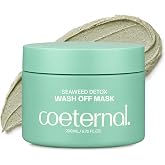 coeternal Seaweed Korean wash off Mud Mask with Bentonite &amp; Kaolin, 200ml | Bentonite &amp; Kaolin clays purify pores; Algae11 soothes. Non-drying mask reduces blackheads. Use 2-3x weekly for radiant skin.