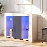 Panana Sideboard Cupboard Unit 4 Glass Shelves Cabinet RGB LED Lighted (Gray) view 8