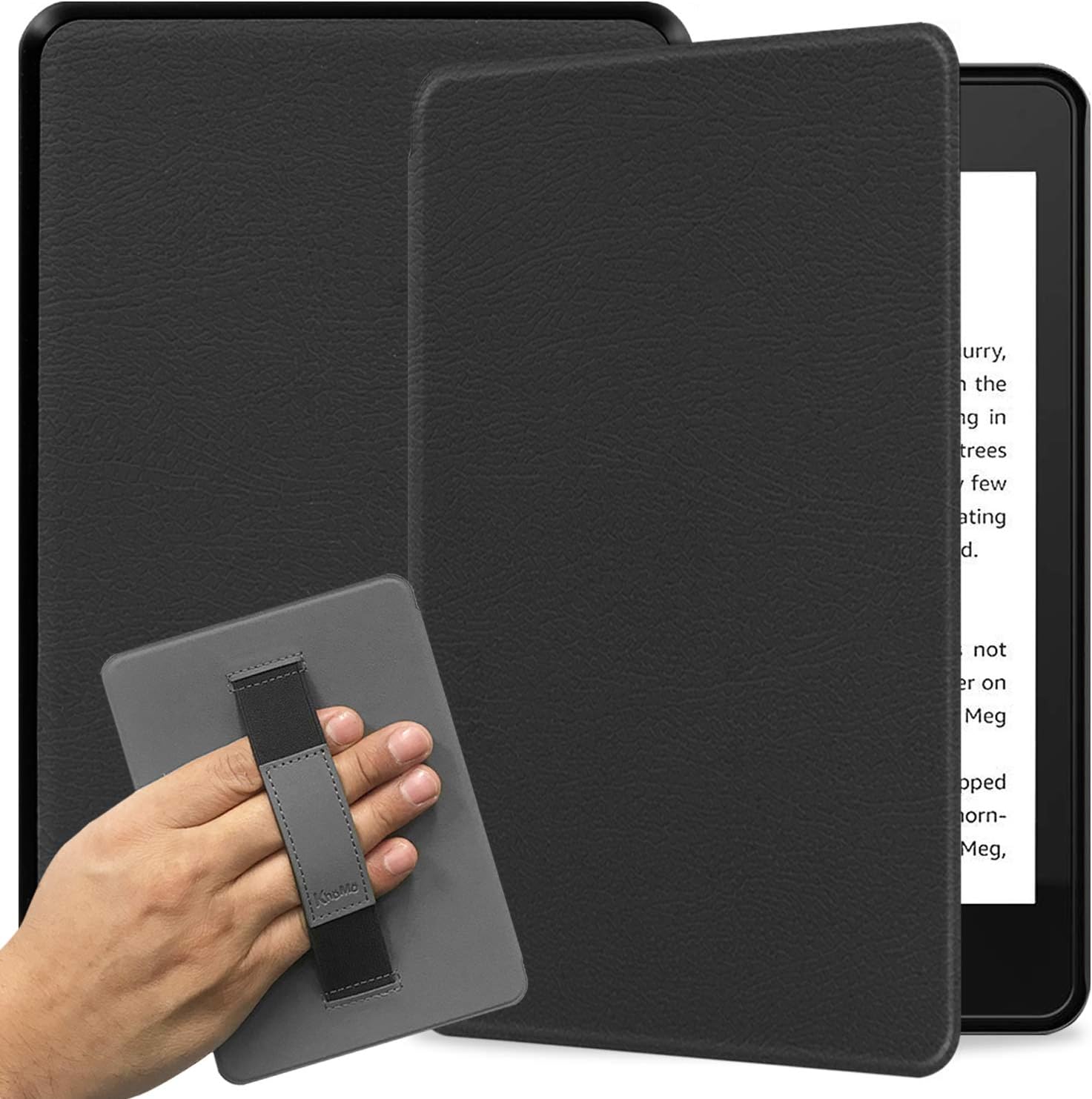 KHOMO Kindle Paperwhite Case 10th Generation 2018, Smart Shell Cover with Auto Sleep Wake Feature and Hand Strap - Black