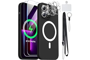 MOZOTER [6-in-1]Silicone for iPhone 13 Pro Phone Case,[Magsafe-Compatible][Glass Screen Protector+Lens Protector][Soft Anti-Scratch Microfiber Lining]Shockproof Case for iPhone 13 Pro 6.1 inch-Black
