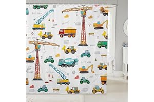 EROSEBRIDAL Kid Excavator Shower Curtain, Tractor Machinery Trucks Shower Curtain, Construction Vehicle Bathroom Curtains For Boys, Bulldozer Crane Bath Curtain Equipment Truck Bath Curtain, 72" W x 72" L