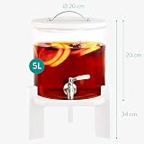 Navaris Glass Drinks Dispenser 5 Litre with Tap Beechwood Stand White view 6