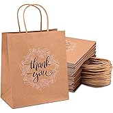 QIELSER Thank You Gift Bags Bulk 50 Pcs 8x4.75x10 Inches Medium Brown Kraft Paper Bags for Retail Shopping, Wedding, Baby Shower Holiday, Party