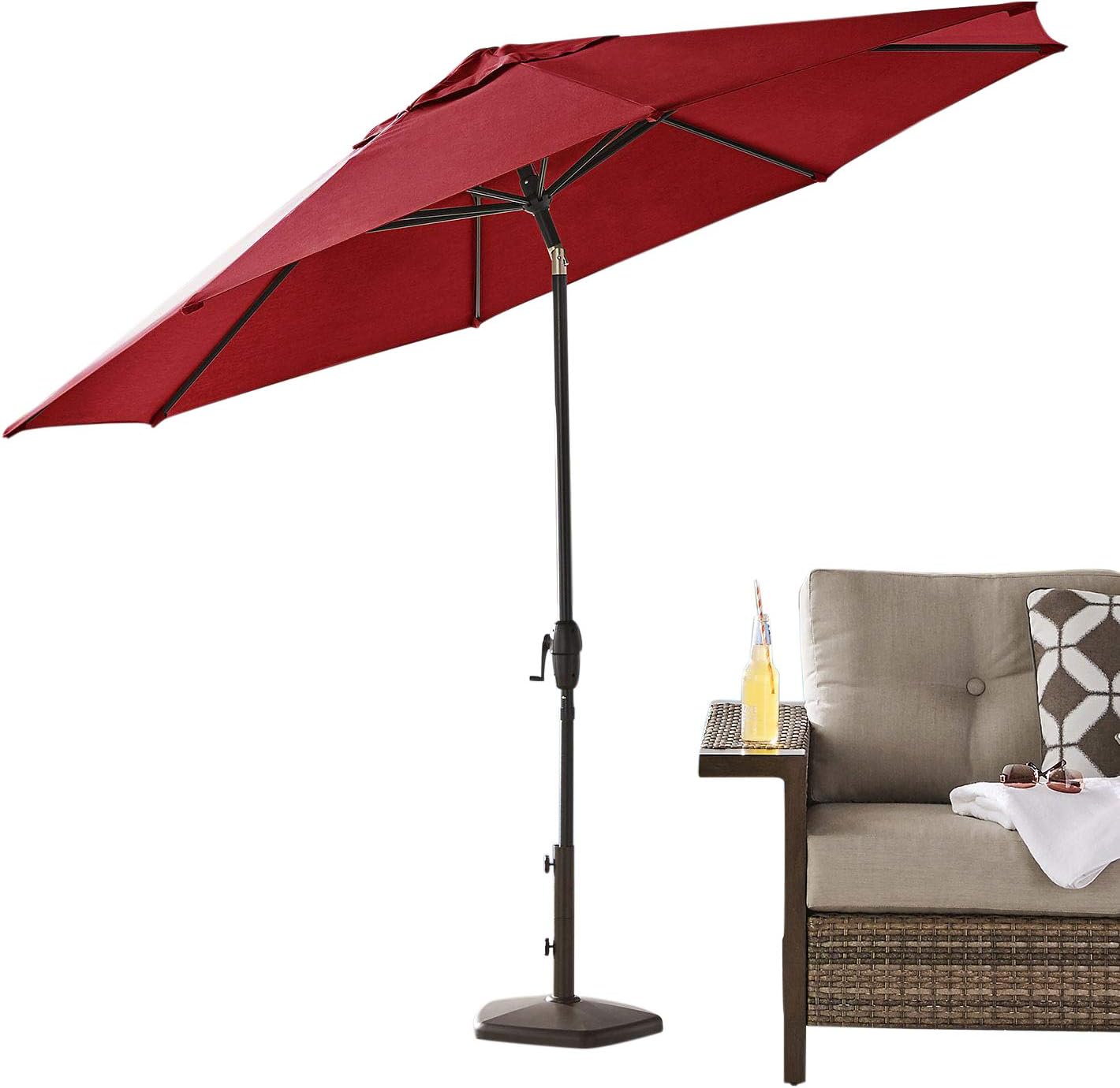 SunVilla Outdoor Commercial Quality Auto-Tilt Market Umbrella w/ 10' Sunbrella Canopy (Jockey Red)