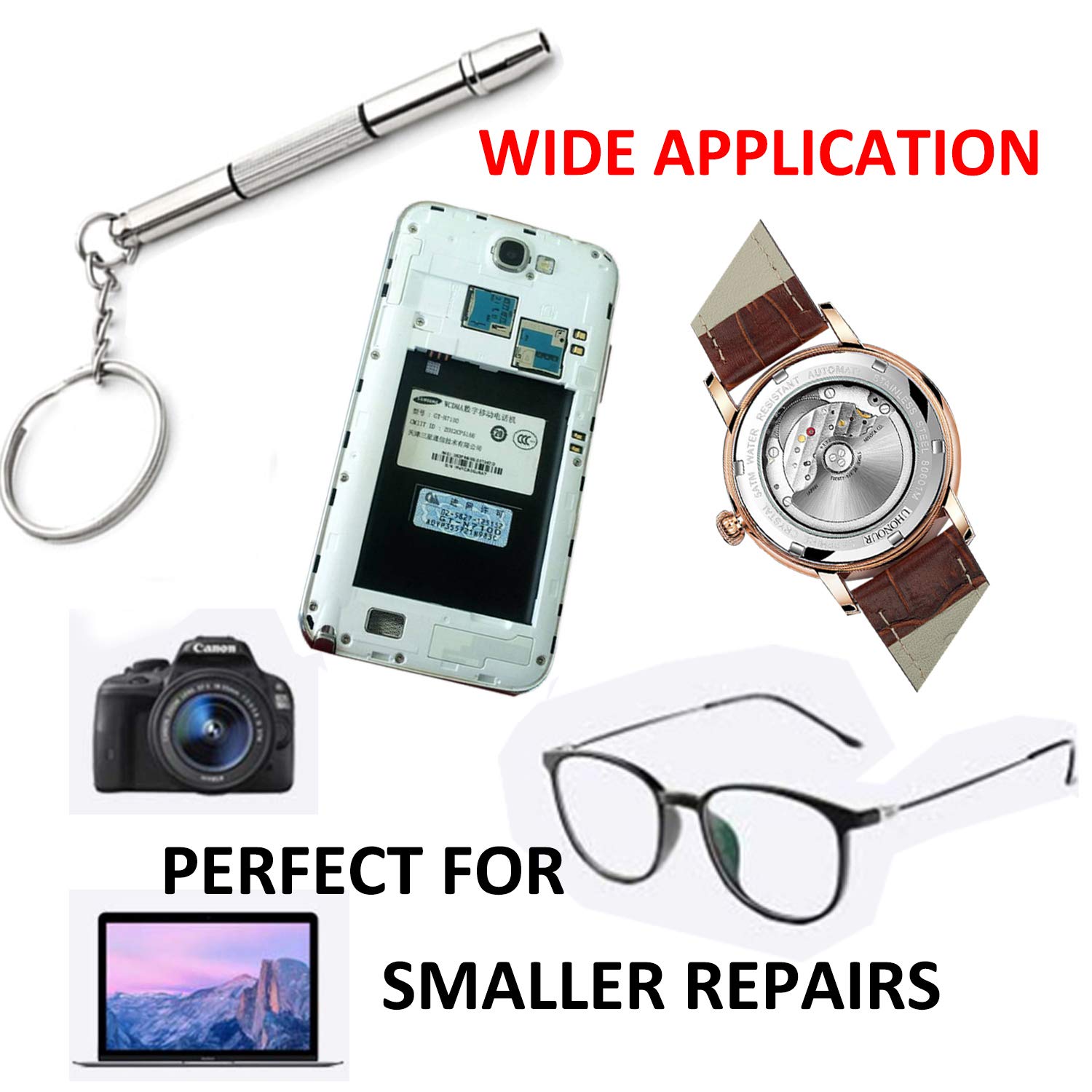 Mini 4 in 1 Screwdriver Keychain, Hotetey 5 Pack Stainless Steel Precision Screwdriver Keyring Repair Tool for Eyeglass Sunglasses Watch Phone Electronics