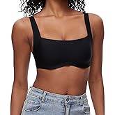 Square Neck Seamless Bralette Wireless Bra for Women - No Show Push-Up With Padding Lift - Scoop Neck