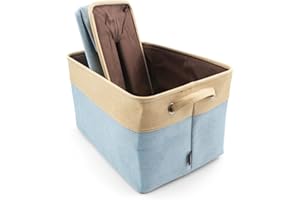 HYGGE PLUS HYGGE + Linen Storage Bin Basket 15.8" x 12.5" x 10" Durable fabric & lightweight design. Great for storing toys, books, linens, games, clothing, baby products & more! (CREAM/LT BLUE, 2 PACK)
