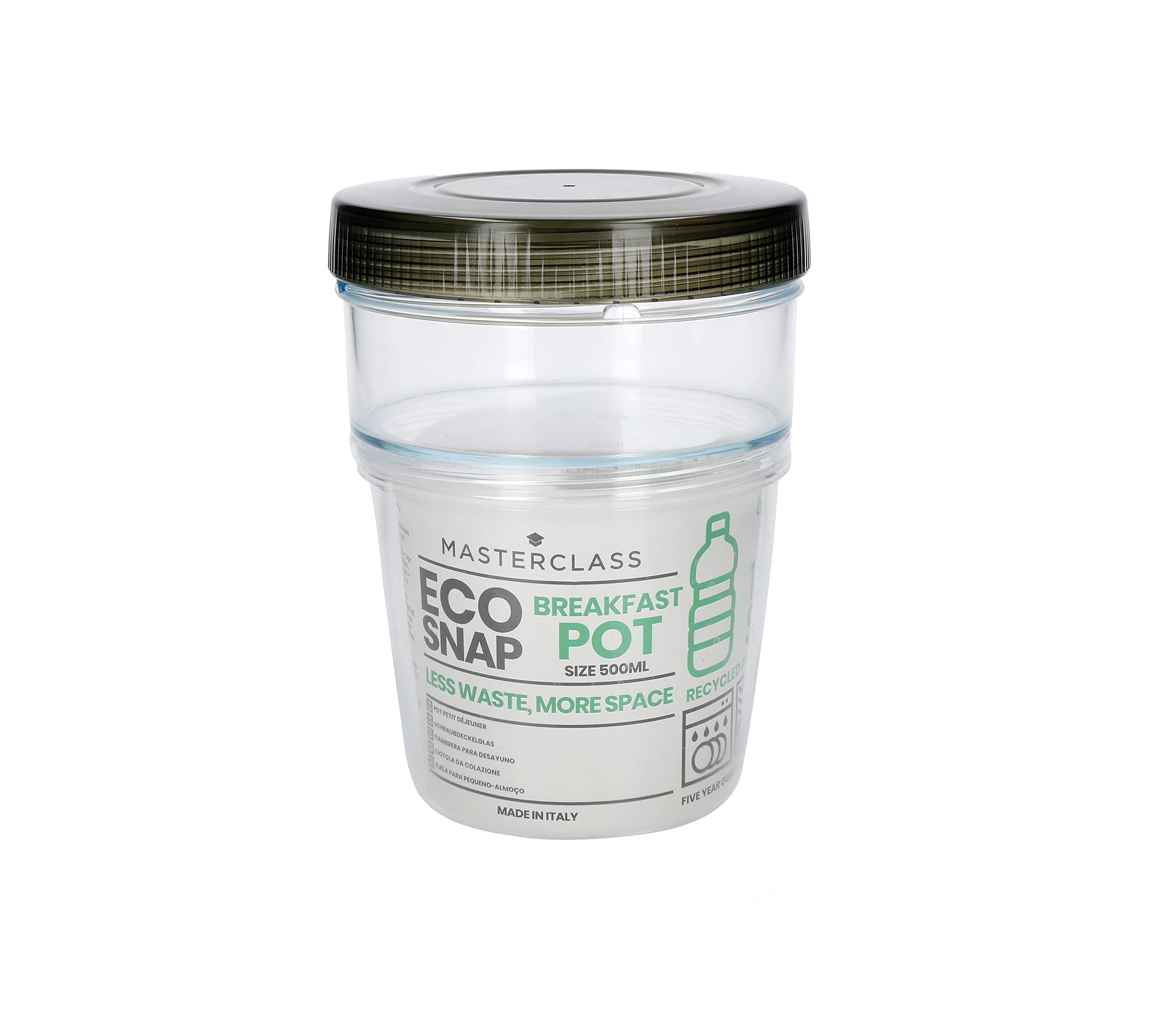 MasterClass Recycled Eco Snap Breakfast Pot, 5 ml, Card Insert, Clear, Grey
