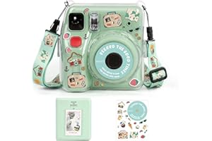 Clear Protective Case Compatible with Fujifilm Instax Mini SE, Hard Carrying Case with Photo Storage Pocket and Adjustable Sh