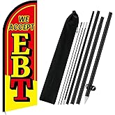 FuWeave Advertising Swooper Flag Banner 8.2ft Feather Flags with Pole and Ground Stake Advertising Feather Banner Signs for Business Store Fronts(Red,We Accept EBT)