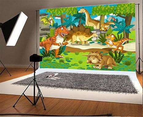 Mehofoto Dinosaures Fond De Studio Photo Pour Garcon Motif Safari Jungle Sauvage Feuilles De Palmier Vert Happy Birthday Decoration De Fete Banniere Pour Photographie 2 1 X 1 5 M Studio Photo Et Eclairage Accessoires