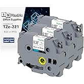 Msudoku Tze Tz Tape 9mm 0.35 Laminated White Compatible for Brother P Touch Label Maker Tape TZe-221 TZe221 Label Tape for PT D200 D210 D220 D400 Cube, Black on White, 3/8 Inch x 26.2 Feet, 3-Pack