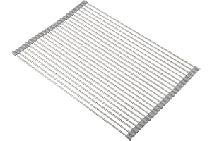 SunCleanse 20.8"x14.2" Roll-Up Dish Drying Rack, Large Over The Sink Multipurpose Kitchen Dish Drainer, Stainless Steel Dish 