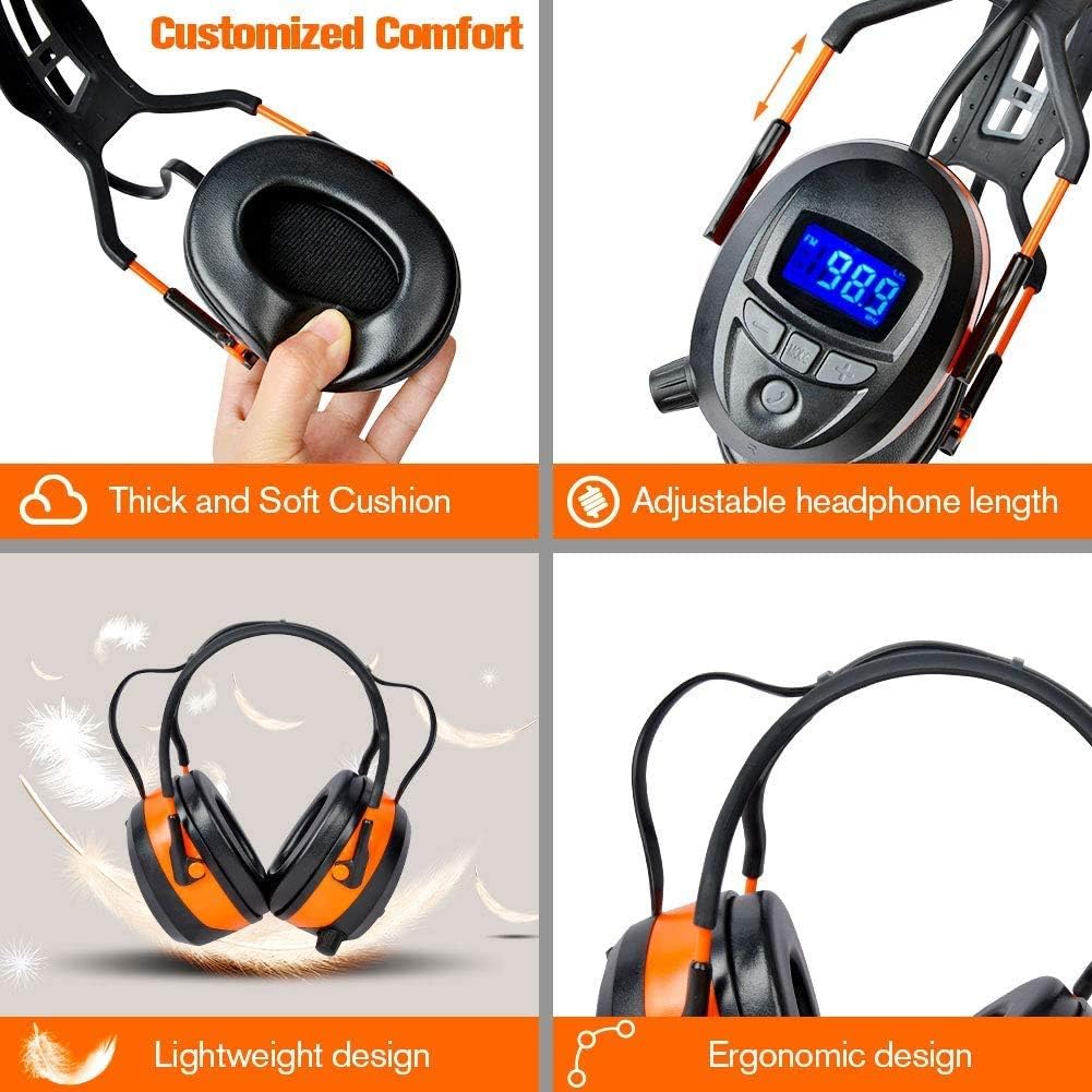 Safety Ear Muffs with Bluetooth Radio, Industry Hearing Protection Ear Muffs, Lawn Mowing Headphones, Wireless Noise Cancelling, NRR 29dB Earmuffs Ear Protector - - 
