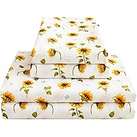JSD 6 Piece Yellow Floral Print Sheet Set Queen Size, Soft Botanical ...