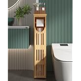 AmazerBath Toilet Paper Storage Cabinet Bamboo, Toilet Paper Holder with Storage for Small Spaces, Slim Bathroom Storage Cabinet, 33x7.3x6.5 Inches