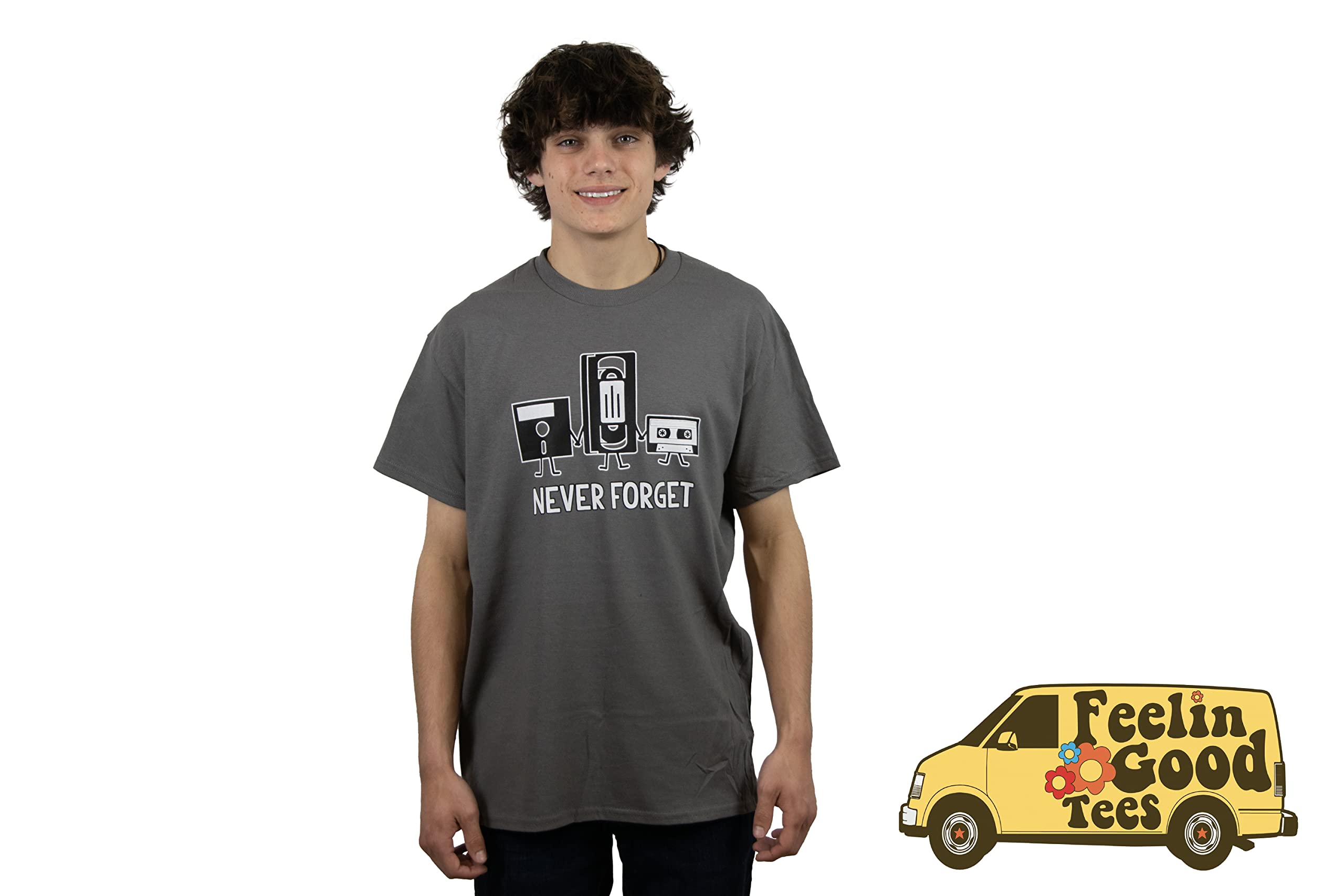 Feelin Good Tees Never Forget Mens Cassette Tape VHS Music Old School Mens Retro Funny T Shirt