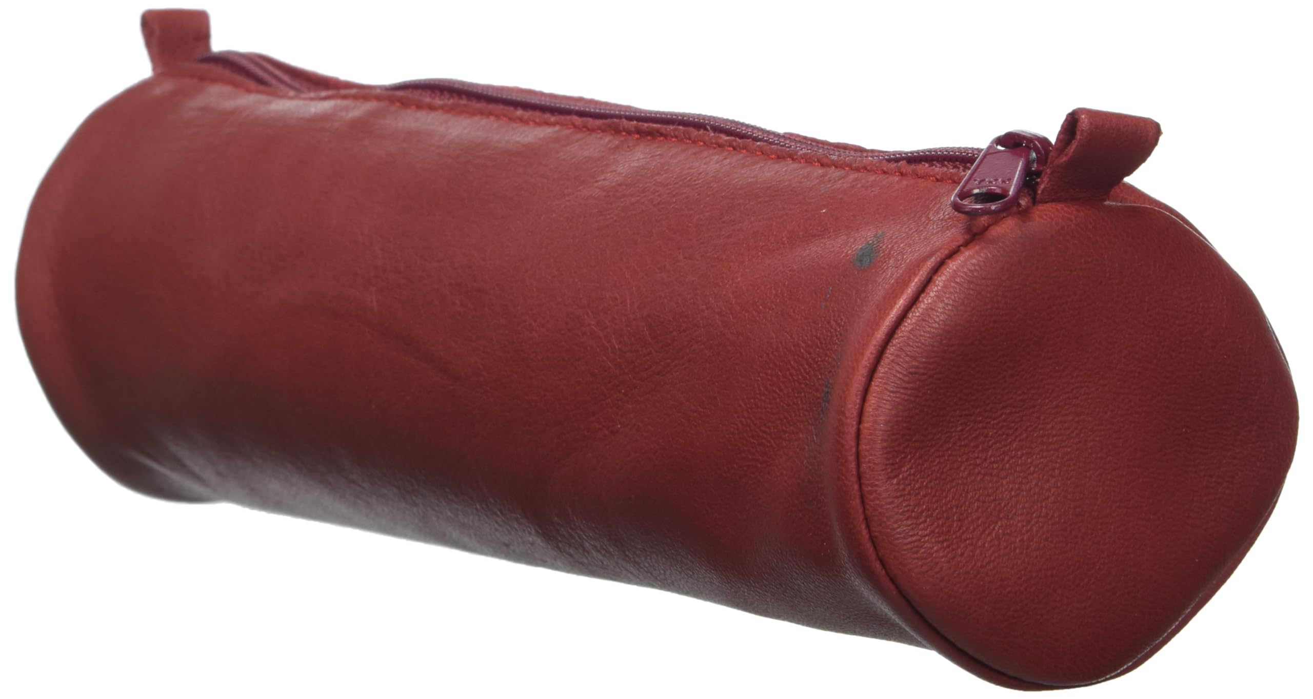 Clairefontaine 77029C - Age Bag Collection - One Round Genuine Lambskin Leather Pencil Case in Red - Dimensions: 21 cm x 6 cm - Manufactured in France