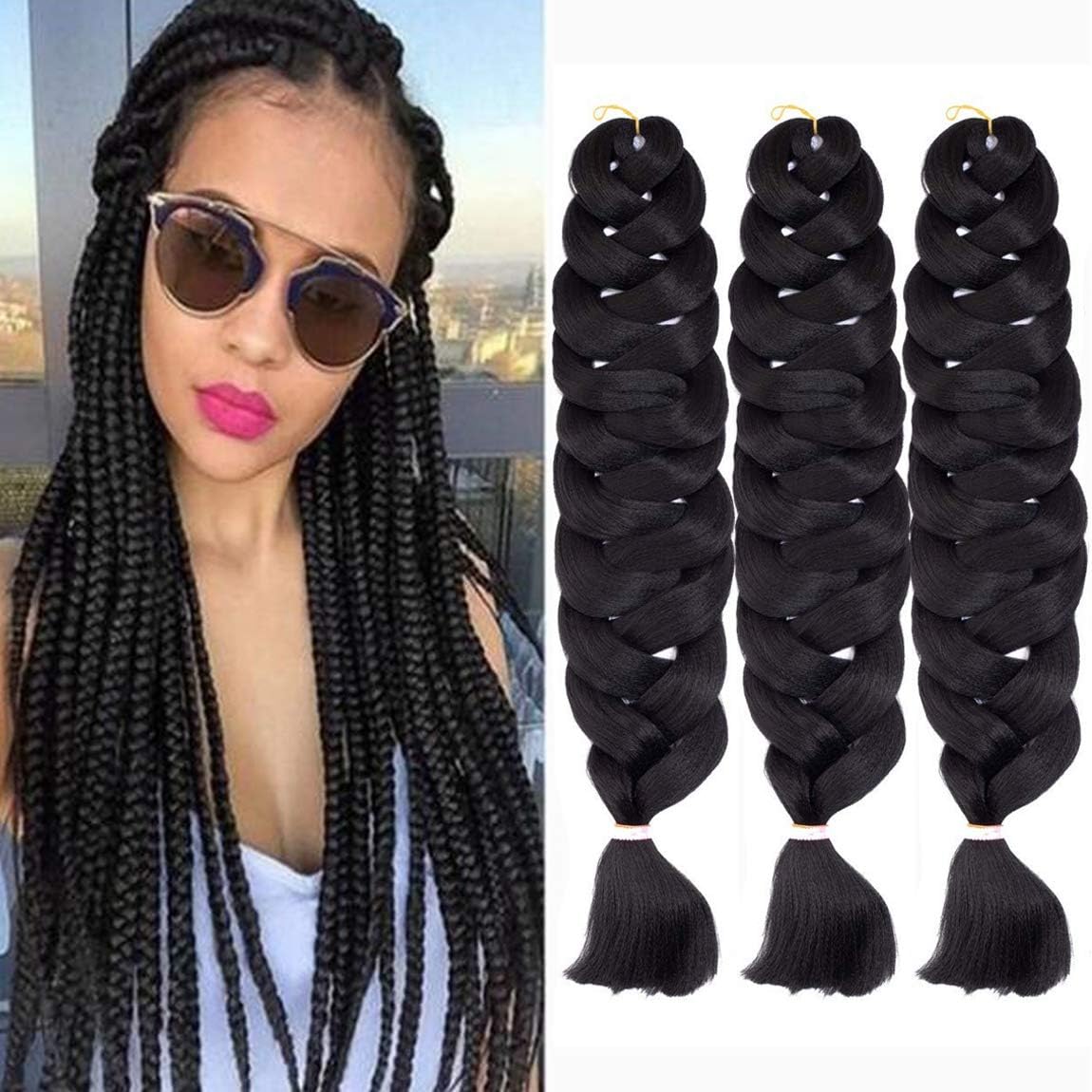 MSCHARM 3 Packs 41Inch Jumbo Braiding Hair Extensions 165g/Pack High Temperature Fiber Crochet Twist Braids(1B#)