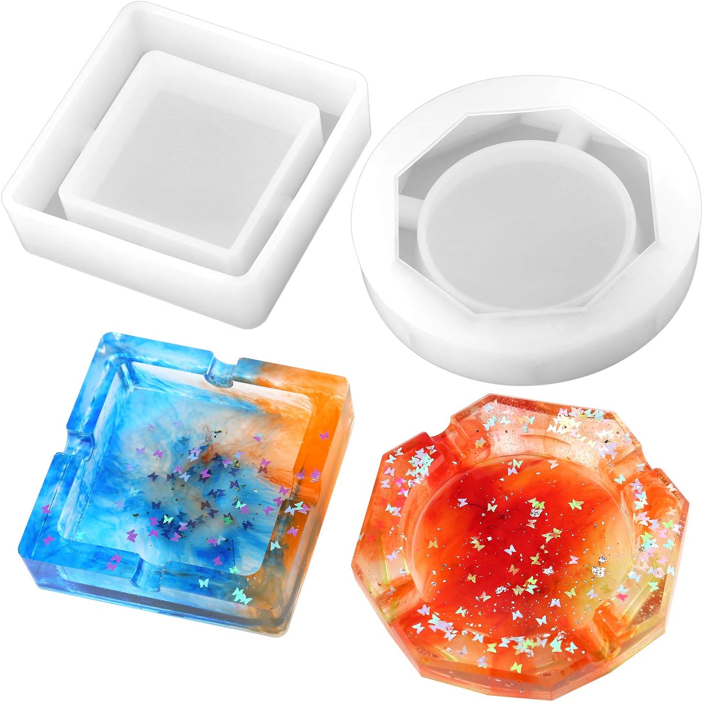 SAVITA 2 Pieces Silicone Resin Molds, Flexible Resin Casting Mold with Square and Rhombus & Round Shape for Resin Casting, DIY Handcrafts