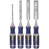 IRWIN Chisel Set, Woodworking, 4-Pack, Extra-Long Strike Cap, Strong &amp; Durable Steel Core (IRHT82507)