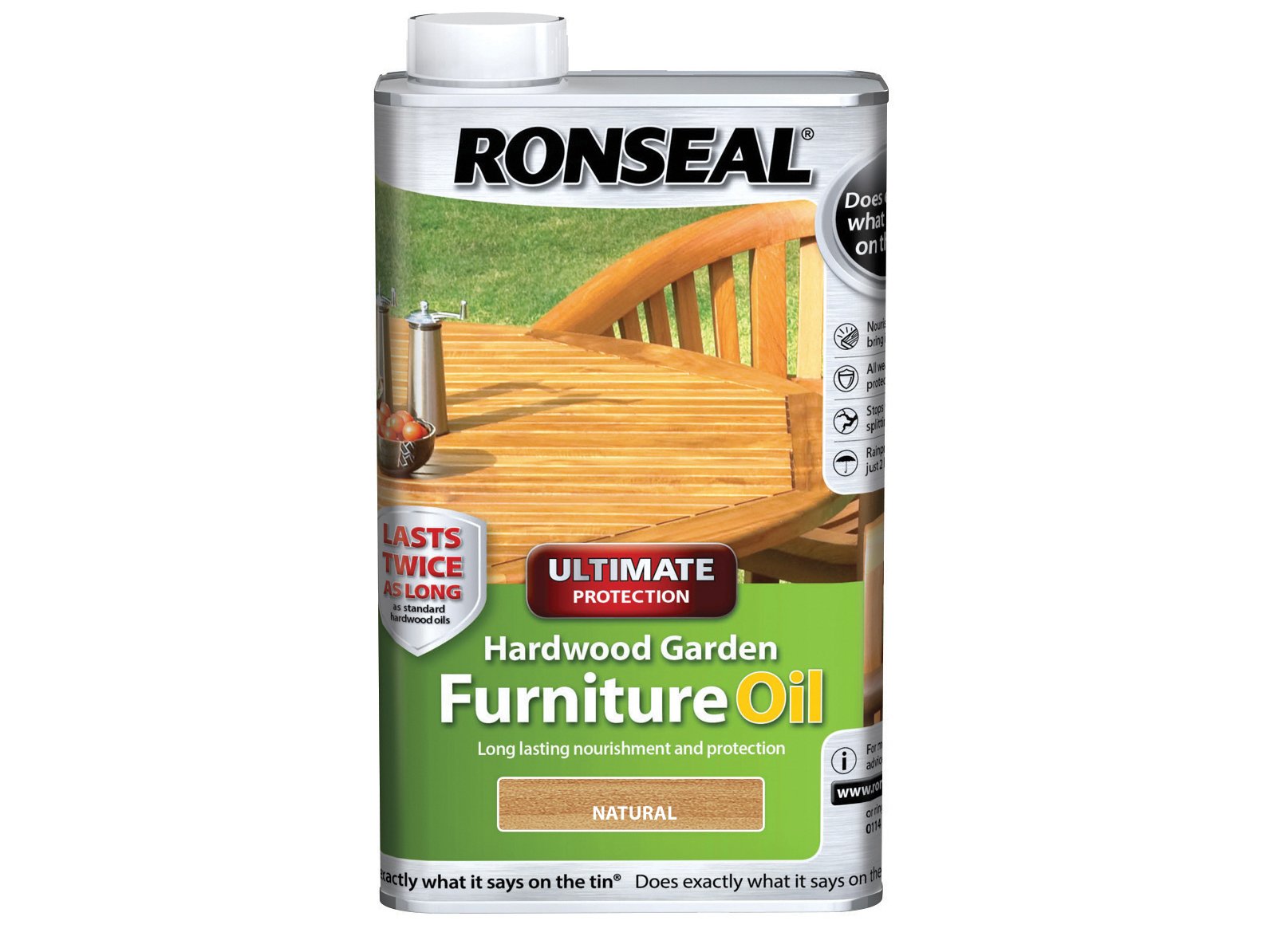 Ronseal UHWGFOCLR 500 Milliliter Natural Ultimate Protection Hardwood Garden Furniture Oil Clear