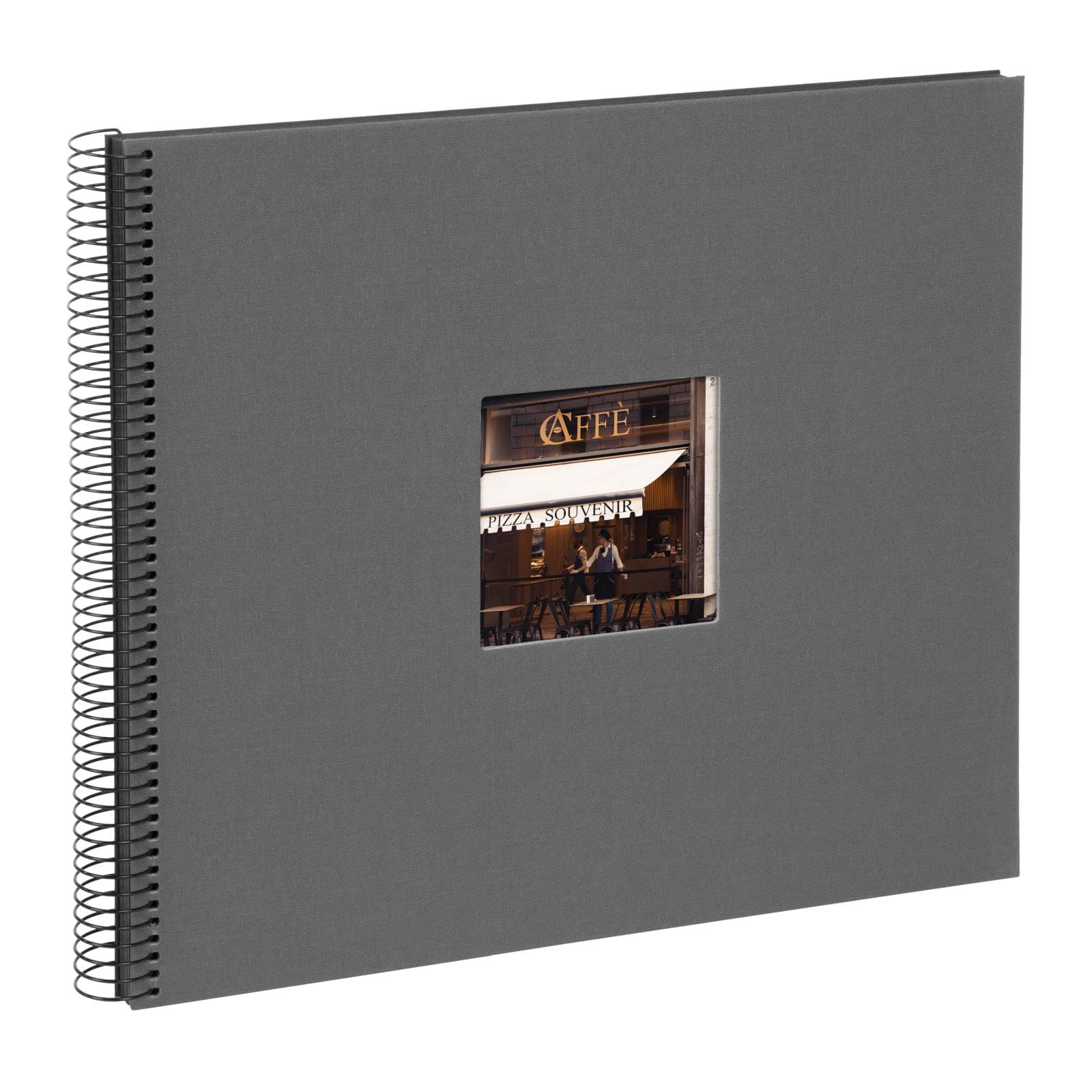 goldbuch Bella Vista 25 425 Spiral Album with Picture Cut-Out, Photo Album 35 x 30 x 1.5 cm - Spiral Diameter 2.8 cm, Linen Memory Album, 40 Black Pages, Photo Book for DIY Design, Grey