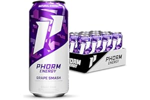 Phorm Energy Drink, Grape Smash Flavor, 200 MG Natural Caffeine From Green Tea, Sugar Free Carbonated Drink With Electrolytes & Vitamin B12, Dairy & Gluten Free, Vegan, 16 FL Oz Cans, 12 Pack