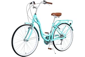 BALINGE 26 Inch Womens Beach Cruiser Bike 7 Speed，Hybrid Bike Women，Womens Commuter Bicycle，High-Carbon Steel Frame，Anti-Skid Tires，Multiple Colors