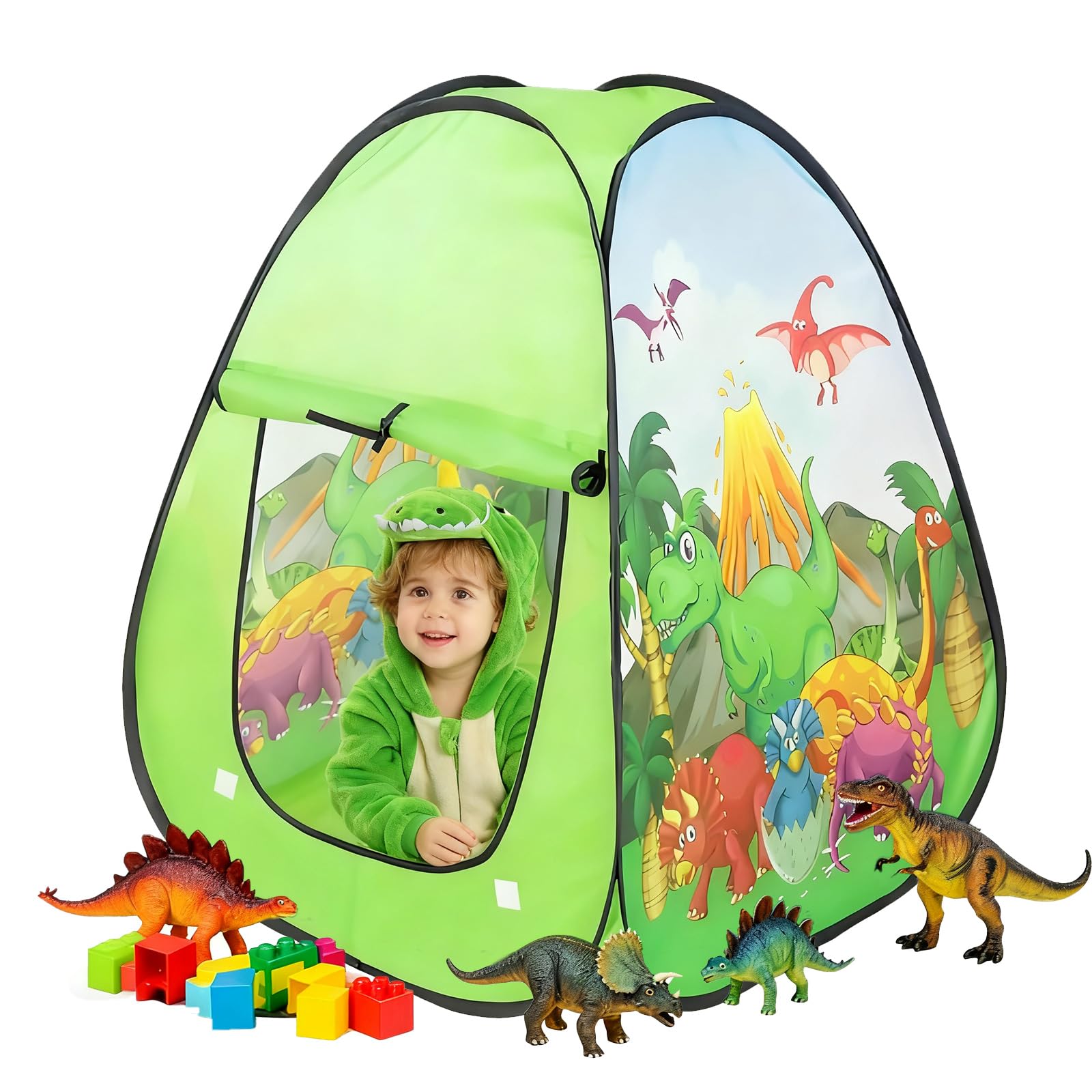 Kids Play Tent, Pop Up Tents Playhouse, Portable Baby Ball Pit with Storage Bag, Children Safe Zone for Indoor Outdoor, Christmas Birthday Toy Gifts for Boys Girls Toddlers (Dinosaur) — image 1