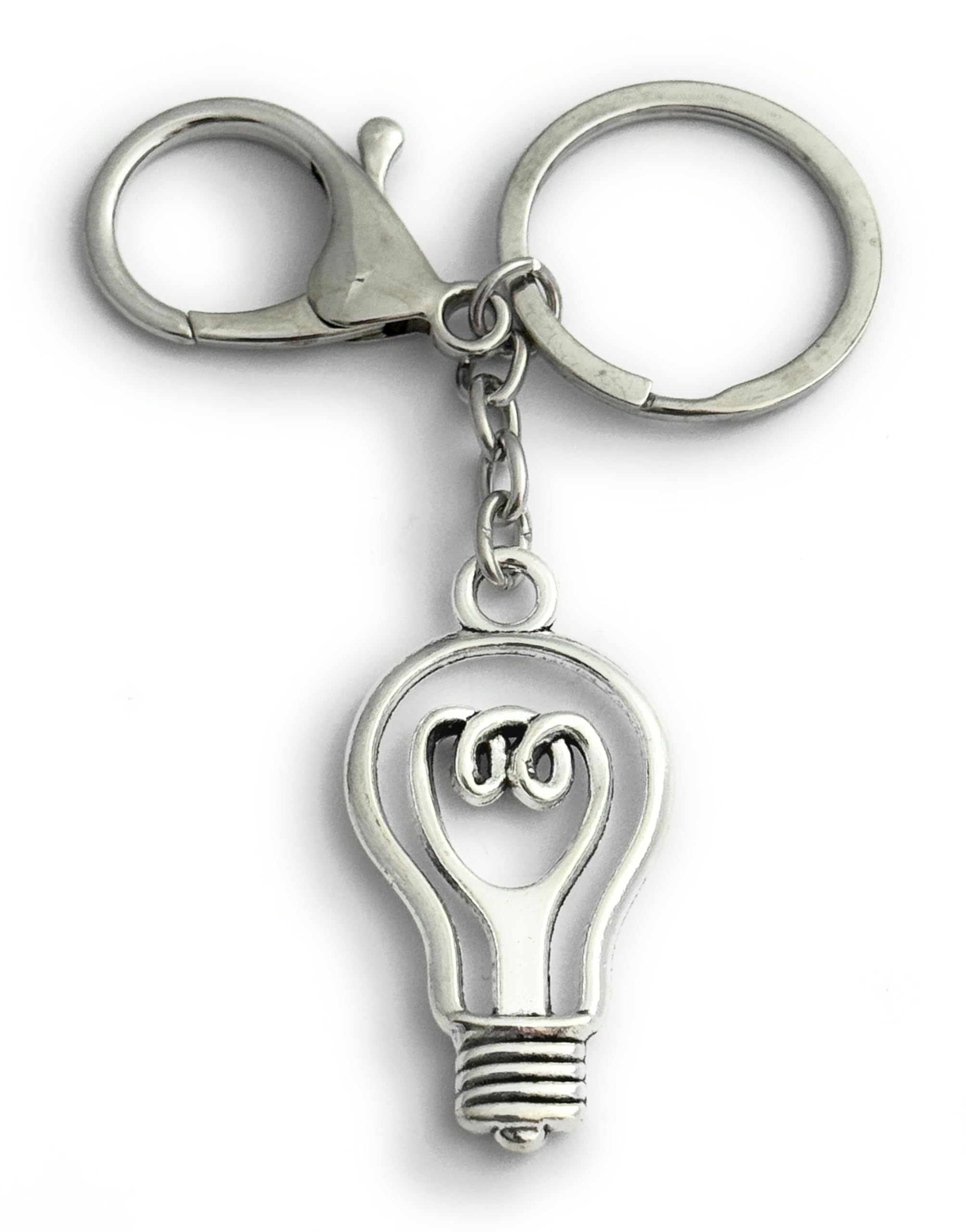 FizzyButton Gifts Light Bulb Lightbulb Keyring Key Ring and Lobster Clasp with Silver Tone Charm