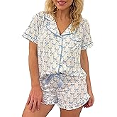 AINAC Cute Pajama Sets for Women Floral Bow Valentine's Heart Loungewear Short Sleeve Ruffle Cheetah Print Pjs