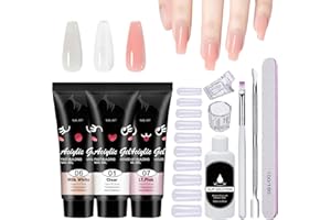 QIUFSSE Poly Nail Gel Kit,10PCS Poly gel Nail Kit Starter Kit,Clear White Pink Builder Nail Gel,Kit De Poly gel Para Uñas Completo,with Slip Solution Dual Nail forms,Nail Clips for Poly Gel