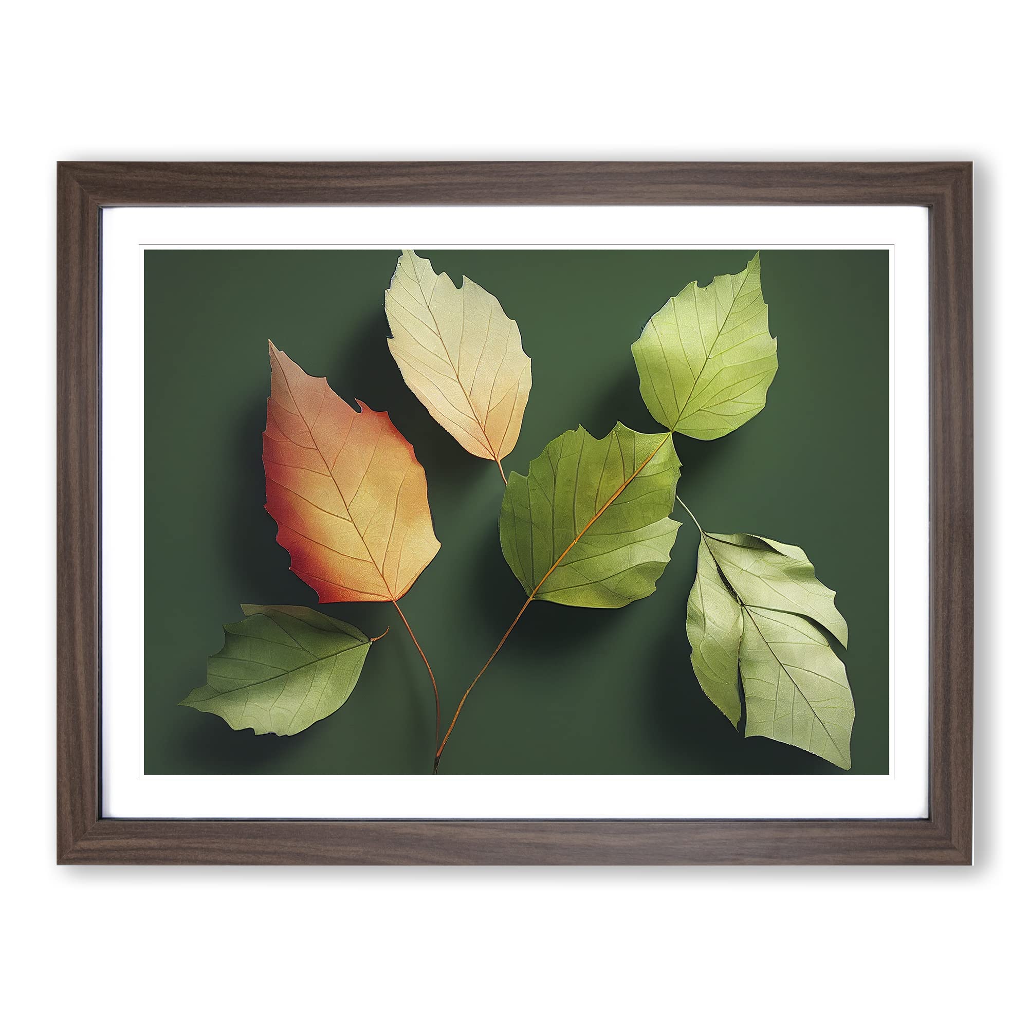 The Garden Leaves Framed Print | A4 Walnut Framed Wall Art | Ready to Hang | Modern Floral Picture | Living Room Bedroom Lounge Office