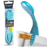 Gifts for Readers &amp; Writers Book Light, Clip On Reading Light for Bed, 2in1 Flexilight &amp; Bookmark, Small &amp; Lightweight with a Soft Glow, 2 Batteries Included, Blue Words